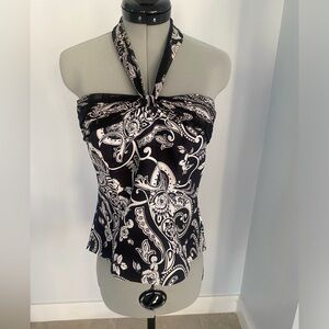 White House Black Market Women's Strapless Corset Halter Floral Silk Top 4 Small